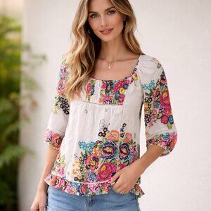 Anthropologie Edme & Esyllte Floral Printed Peasant Top 0